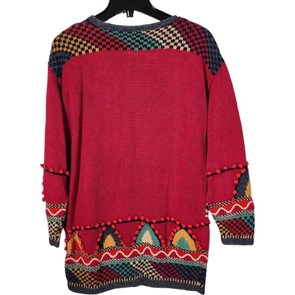 Vintage Pink Geometric Abstract Tunic Length Sweater with 3D Baubles Artsy Sz M - Picture 2 of 10